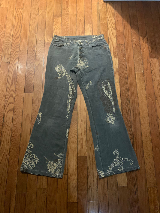 Tornado Mart Flared Floral Pattern Denim